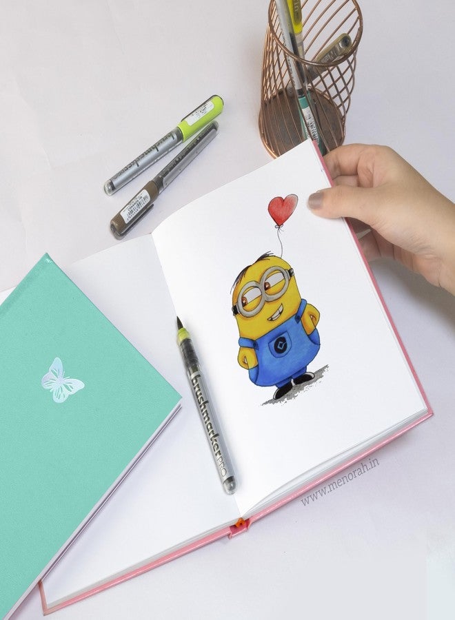 MENORAH مينورا - دفتر رسم فني A5 - 140 غرام/متر مربع - (58 ورقة / 116 صفحة) - دفتر رسم أنيق - (المقاس: 21.0 سم × 14.8 سم) - مصنوع يدويًا - دفتر رسم كاساتا (نعناع حلو - فراشة) - بورتريه - Image 5